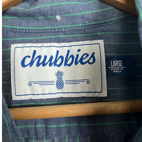 Chubbies‎ Men’s L Blue Green Striped Long Sleeve Button Down Shirt Casual Preppy - Picture 4 of 9